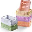 6-Pack Small Pastel Plastic Storage Baskets, Collapsible Crates for Organizing, Space-Saving Mini Bins for Classroom, Kitchen, Office, Bedroom (5.9" x 3.8" x 2.2") (Yellow, Orange, Purple, Cherry Pink, Light Blue, Green)