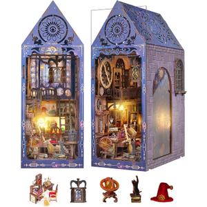DIY Book Nook Kit, Magic Dollhouse Kit DIY Miniature House Kit for Adults Teens, Booknook Bookend Bookshelf Decor,3D Wooden Puzzle with LED & Dust Cover, Easter Halloween Home Decor Birthday Gifts