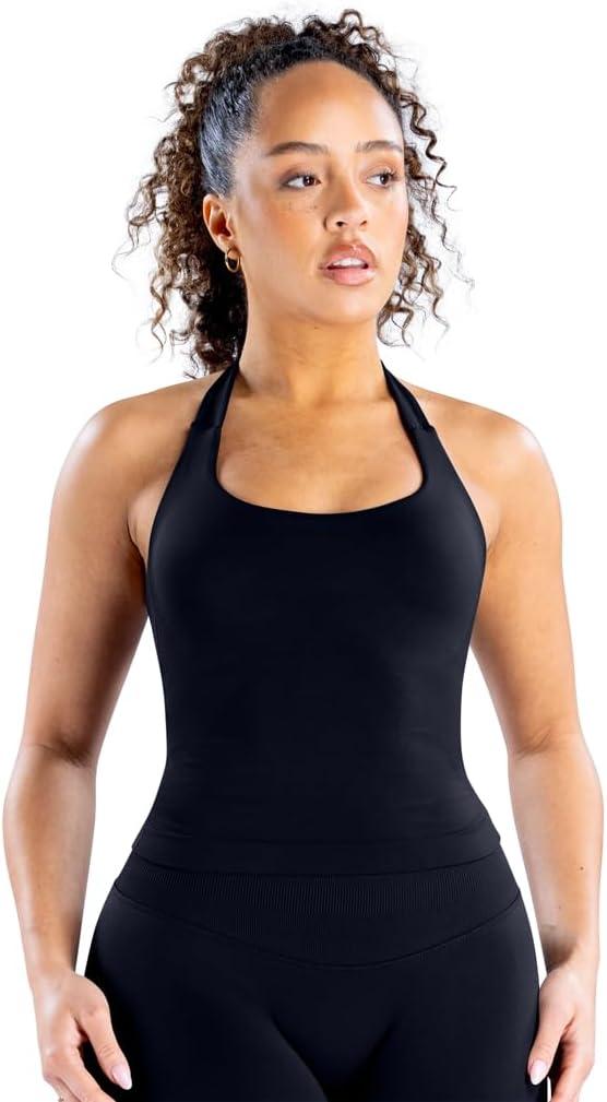 Impact Halter Top Sports Yoga Tanks Women Workout Fitness Gym Outdoor Running Tank Tops (Medium, Black)