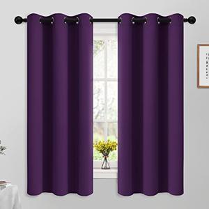 Yakamok Blackout Curtains Room Darkening Thermal Insulated Grommet Top Solid Window Curtains for Living Room, 42W x 63L,Purple,2 Panels