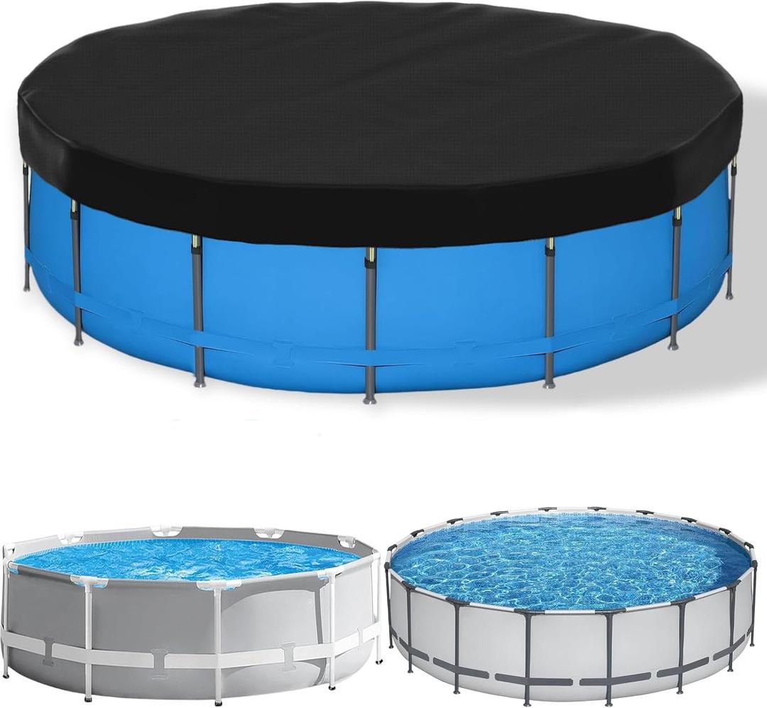 SAFANA 12FT Above Ground Pool Cover,Outdoor Round Swimming Pool Cover,CircularMetal Prism Frame Swimming Pool Specific Pool Cover (Black 420D)