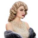STfantasy Finger Wave Wig 1920s Retro Mid Length Long Curly Synthetic Hair for Women Cosplay Halloween Party Costume (ASh Blonde)