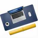 Double-Sided Leather PU Large Mouse pad, Computer Desk pad Non-Slip, Waterproof, Easy to Clean, Suitable for Office and Home Office Writing (Navy Blue and Yellow, 31.515.7 Inches)