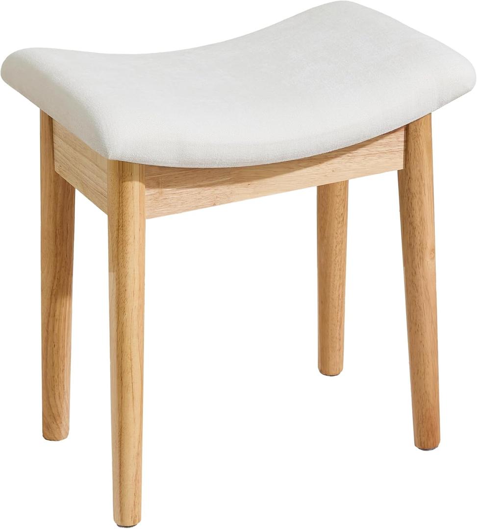 Royal Windsor Vanity Stool with Saddle Cushion, 18 Inch Makeup Vanity Chair for Living Room, Modern Foot Stool Ottoman Piano Bench,Small Upholstered Bench for Bedroom, Beige