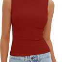 Darong Women's High Neck Tank Top Sleeveless Double Lined Basic Tops Going Out Casual Tank Shirts (Red, M)