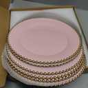 Pink Beaded Charger Plates, 13 Inch Plastic Round Chargers for Dinner Plates, Party, Wedding, Birthday.Set of 6