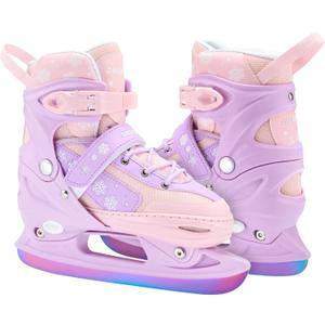 OBENSKY 4 Adjustable Kids Ice Skates for Girls Boys, Blades Iceskates Youth Ages 3-12, Pink & Blue Warm Ice Skating Shoes for Outdoor and Rink, Soft Padding and Reinforced Ankle Support