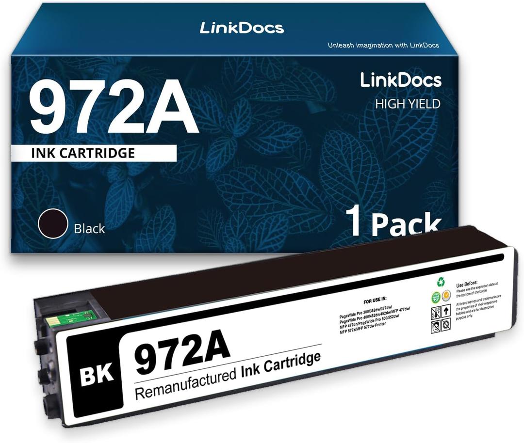 Remanufactured 972A Black Ink Cartridge Compatible for HP 972A BK F6T80AN Used with HP PageWide Pro 300, 352dw, 377dw, PageWide Pro 400, 452dw, MFP477dn, PageWide Pro 500, MFP 577z Printers,