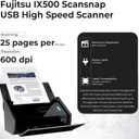 IX500 Scansnap Receipt Scanner -  USB High Speed Cloud Enabled Document & Photo Scanner for Mac & PC - ADF with Duplex Scanning w/ 16V, USB 3.0 Cable, Cloth