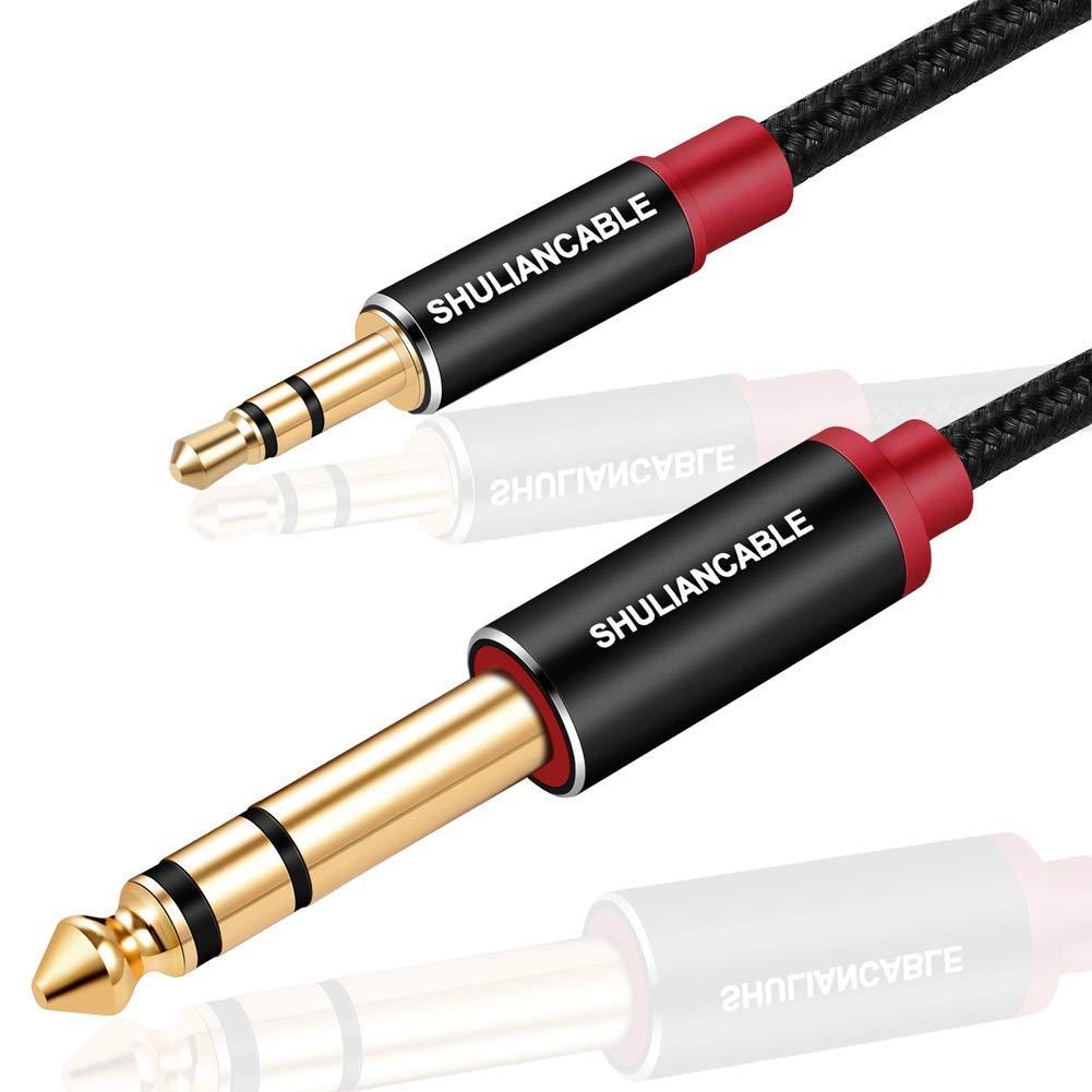 SHULIANCABLE 3.5mm to 6.35mm Stereo Audio Cable, 6.35 1/4" Male to 3.5 1/8" Male TRS Stereo Audio Cable for Guitar,iPod, Laptop, Home Theater Devices,Smartphones,and Amplifiers (10Ft/3M)