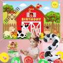 Jollyboom Farm Animal 2nd Birthday Party Decorations, Oink Baa Moo I Am Two Party Decorations Two Year Old 2 Backdrop Banner Cake Cupcake Topper Cow Pig Sheep Number 2 Foil Balloon for Boy Birthday