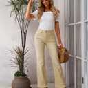 GRAPENT Womens Flare Jeans High Waisted Wide Leg Baggy Jean for Women Stretch Denim Pants (Beige, M)