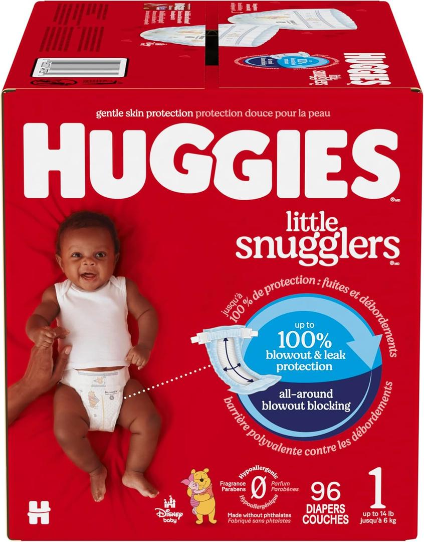 Huggies Size 1 Diapers, Little Snugglers Baby Diapers, Size 1 (8-14 lbs), 96 Count