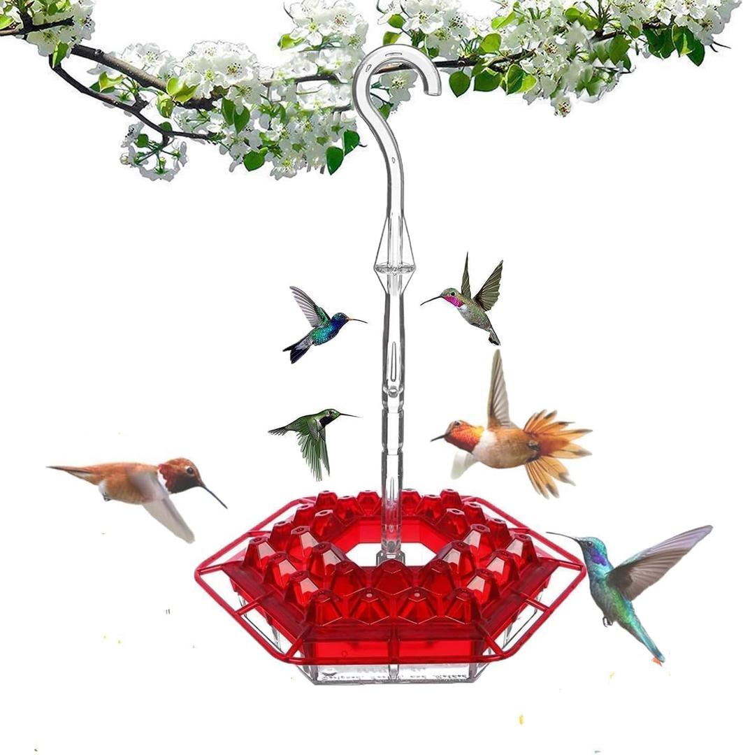 Hummingbird Feeders for Outdoors Hanging, 10 oz Wild Bird Feeder with 30 Feeding Ports, Hummingbird Feeder and Built-in Ant Moat, Easy to Clean and Refill