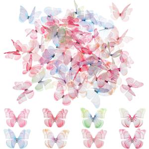 60 PCS Butterflies for Crafts, Fake Butterflies, Organza Butterflie Appliques, Butterfly Applique for Jewelry Making Wedding Party Gathering Garden Decoration DIY Gift Supplies