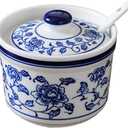Retro Ceramic Blue and White Sugar Bowl Seasoning Pot Storage Jar with Lid