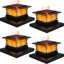 Dynaming 4 Pack Solar Flame Post Lights Outdoor, Solar Powered Fence Post Cap Lights, High Brightness Flickering Flame SMD LED Lighting Decor for Garden Deck Patio, 4x4, 5x5 or 6x6 Vinyl/Wooden Posts (4 Pack Flickering Flame Lights, Black)