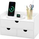 Bamboo Desk Organizer with Drawers Desktop Storage Drawers for Bills Office Supplies Kitchen Utensils Organizing Tool for Home Classroom Organization No Assembly (White with Shelf)