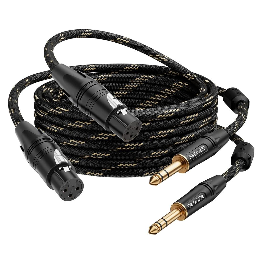 XLR to 1/4 Inch (6.35mm) TRS Cable, Balanced XLR Female to 1/4 Adapter 6FT 2Pack, Quarter Inch to Microphone Cable