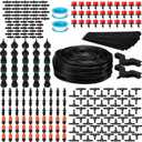 Sasylvia 656 Ft Drip Irrigation Kit 1/4'' Irrigation System Tubing Distribution Hose Greenhouse Garden Watering Misting Drip Kit Automatic Irrigation Equipment for Yard Lawn Patio