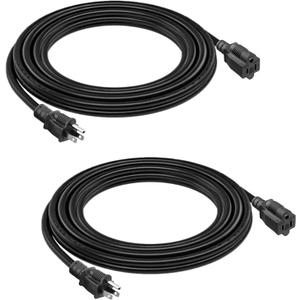 16 SJTW AWG Heavy Duty Power Cord 3 Prong Extension Cord, NEMA 5-15P to NEMA 5-15R, Power Cable for Indoor and Outdoor Use, Black Color, ETL Listed (2 Packs 10FT Black)
