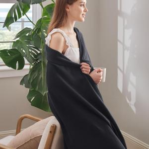 Bedsure GentleSoft 100% Cotton Blanket Twin XL Size for Bed - Breathable and Lightweight, Soft Cozy Textured Herringbone Woven Summer Blanket for College Dorm, Black, 66x90 inches