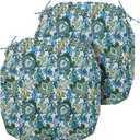 Magpie Fabrics Indoor Outdoor Cushion Cover Replacement 2 Pack, NO Insert! Water Repellent Slipcover with Ties Decor for Patio Garden Chair Seat Sofa Bench Wicker(Botanical Blue Green, 22x20x4 Inch)