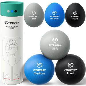 FitBeast Stress Balls for Adults, 6-Pack Hand Therapy Balls, Soft, Medium, Hard Tri-Density, Green, Orange, Blue (6 Piece Set - Gray, Sky, Black)
