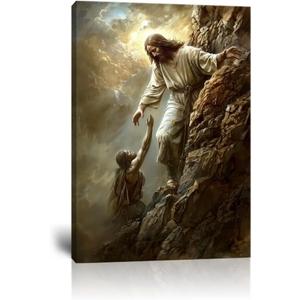 Wall HDQ Jesus Wall Art God Help Wall Decor Christian Pictures Hand of God Print Painting for Bedroom Living Room Bathroom Office Framed Artwork Read to Hand (24.00" x 36.00"ch)