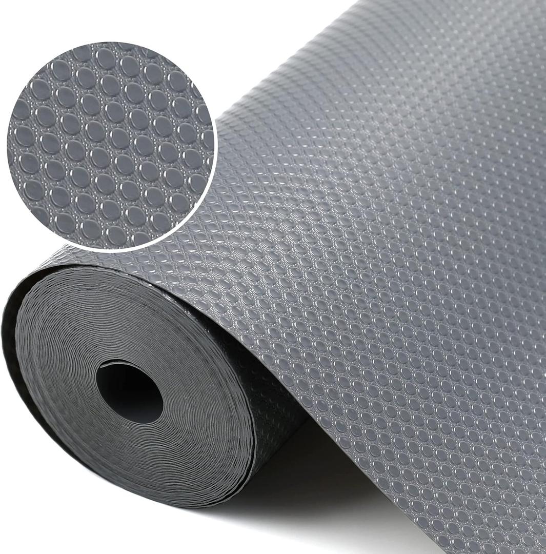 Shelf Liner, Cabinet Liner, Non Adhesive Kitchen Plastic Drawer Liner, Non Slip Shelf Liners for Kitchen Cabinets, Pantry, Shelves, Under Sink Mats (Grey, 12 x 240 inch) (12"W x 240"L, Gray)