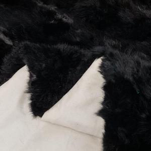 Natural Real Luxury Rabbit Fur Rug Throw Blanket Rug Patchwork Skin Fur Rug Soft Premium Quality Durable Thick Black（55in×63in)