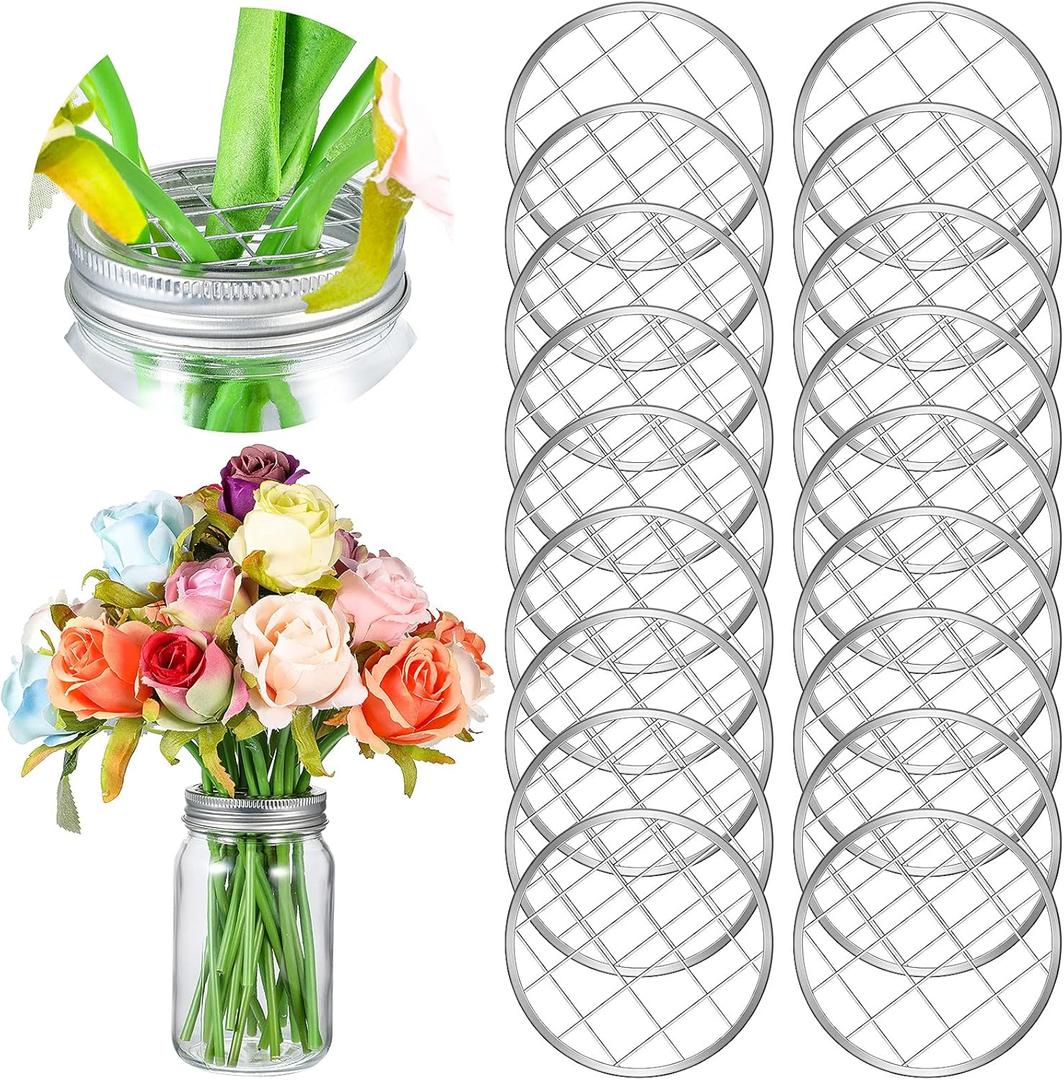Patelai Mason Jar Frog Lid Insert Metal Flower Organizer Frog Lid Insert with Square Grids for Regular Mouth Mason Canning Jars(12 Pieces)