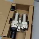 SNS 1/4" NPT Compressed Air Filter Regulator Lubricator Two Units Combo FRL Water/Oil Trap Separator, Semi-auto Drain, Gauge and Bracket, Poly Bowl with Metal Guard AC3010-N02A