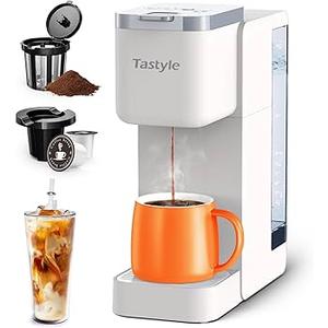 Tastyle Single Serve Coffee Maker for K Cup, Ground and Tea, Hot and Iced Coffee Machines with Bold Setting, 6 to 16 Oz Brew Sizes, Compact for Small Spaces, White (2.0 Version)