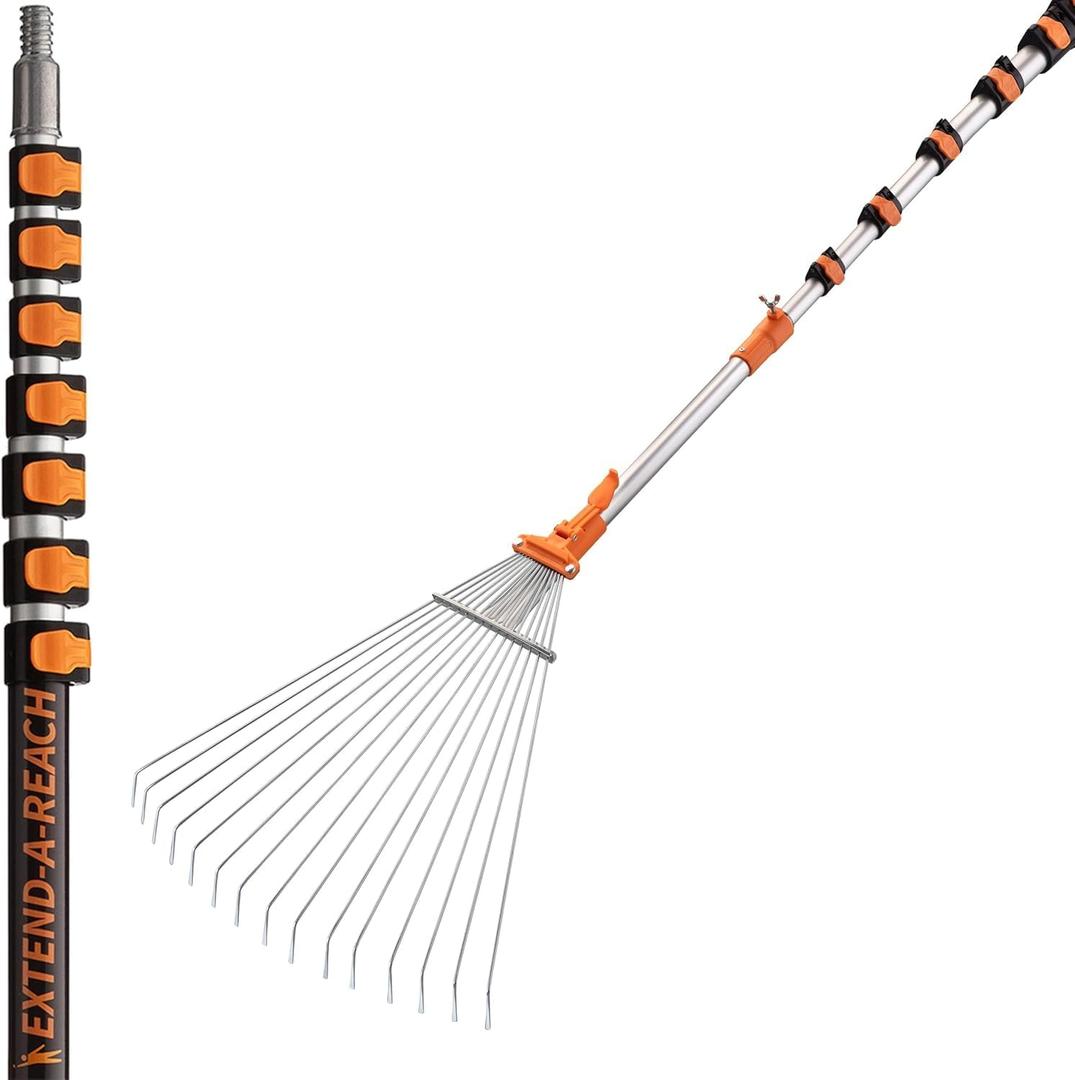 5-30 ft Telescoping Roof Rake 36 ft Reach // Collapsible Roof Rake for Leaves and Pine with Extension Pole // Roof Cleaning Tool for Gardening and Lawns // High Reach Adjustable Metal Leaf Raker
