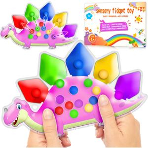 Dinosaur Color Sorting Sensory Toys, Toddler Girls Activities Pink Christmas Stocking Stuffers Valentine Gifts Montessori Toys Fine Motor Skill Calm Down Fidget for Classroom Aged 2 3 4 Year Old Kid