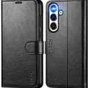 TUCCH Wallet Case for Galaxy S25 FE, Magnetic PU Leather Stand [RFID Blocking] 4 Card Slots Protective Folio Cover with [TPU Shockproof Interior Shell] (6.7") 2025, Textured Black