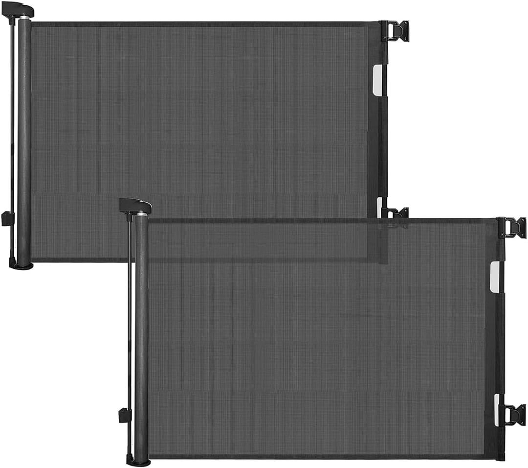 dearlomum 2 Pack Retractable Baby Gate,Mesh Baby Gate or Mesh Dog Gate,33" Tall,Extends up to 55" Wide,Child Safety Gate for Doorways, Stairs, Hallways, Indoor/OutdoorBlack,33"x55"