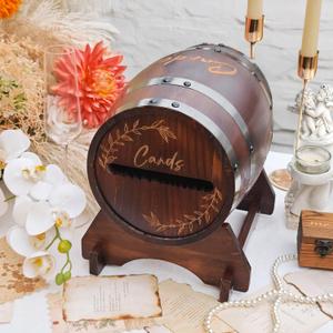 OurWarm Wooden Card Box for Wedding, Vintage Gift Card Box with Base, Whiskey Barrel Wedding Card Boxes for Reception Party Graduation Bridal Baby Shower Birthday Decoration (brown)