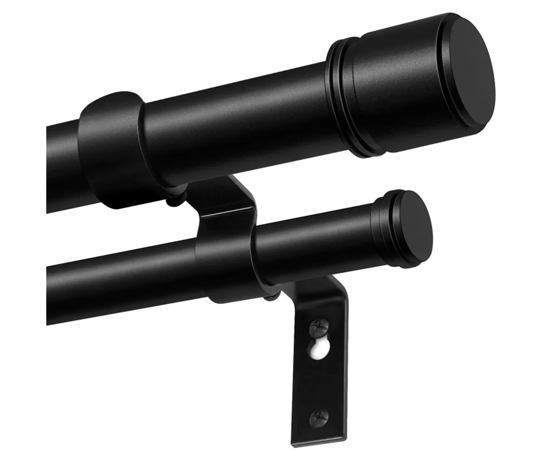 Double Curtain Rod 72 to 144 Inch, HOTOZON 1 Inch Heavy Duty Double Curtain Rods for Windows 60 to 140 Inches(5-11.6 ft), Telescoping Drapery Rod with Simple End Finials, Black, No Brackets