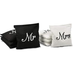 GoSports Wedding Theme Cornhole Bag Set - Includes 4 Black Mr Bags and 4 White Mrs Bags, One Size