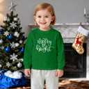 Christmas Sweatshirts Kids Boys Girls 2-7 Years Merry And Bright Sweatshirts Toddler Xmas Long Sleeve Shirt (Green)