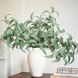 florisso Artificial Greenery Stems for Vase, 5 Pcs Tall Fake Plants Branches Faux Greenery Twigs Leaf for Indoor Home Office Vase Filler for centerpieces, Light Green