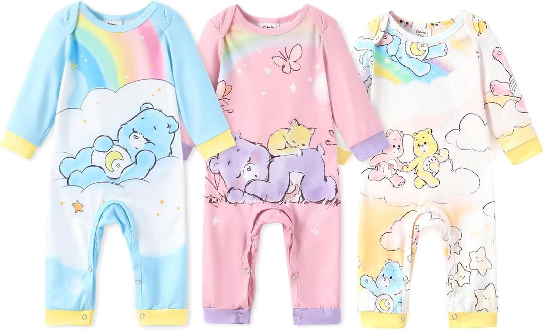AdoraCute by PatPat Care Bear Baby Boy/Girl 3-pack Character Rainbow Cloud Pattern Jumpsuit Set 3-6M