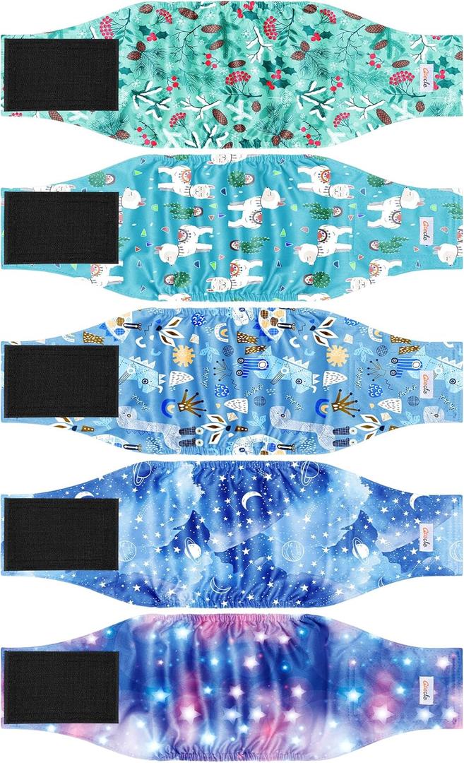 5 Pack Dog Diapers Male Reusable, Premium Belly Bands for Male Dogs, High Absorbing Dog Pee Wraps for Doggie in Incontinence or Excitable Urination and Training Galaxy (Large)