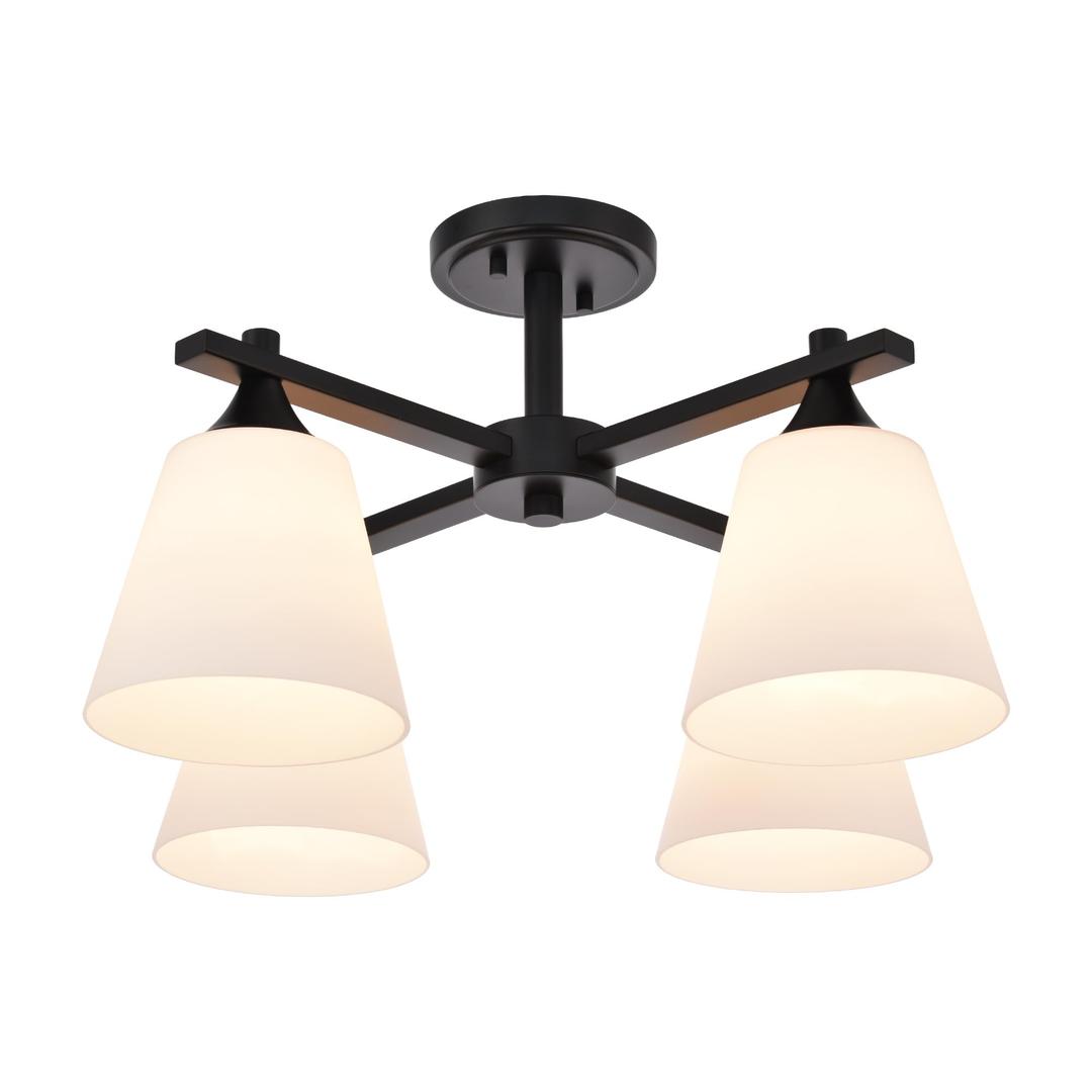 Matte Black Semi Flush Mount Ceiling Light, 4 Light Transitional Kitchen Lighting Fixtures with Opal Glass Shade, Hallway Light Fixtures Ceiling Mount for Dining Room, Living Room, Bedroom, Foyer