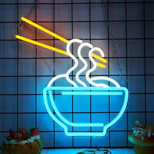 Noodle Neon Signs for Wall Decor, Ramen Neon Lights for Bedroom, Neon Business Signs Suitable for Man Cave Bar Pub Japan Restaurant Christmas Gift Art - 5V Power Adapter with Hanging Chain Hooks