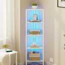 TUTOTAK Corner Shelf with LED Light, 5-Tier Corner Bookshelf for Small Space, Narrow Display Corner Shelf Stand with Storage Rack, for Living Room, Bedroom, White BS05BW005L (5-Tier(8.9 x 15.8 x 47.6 Inches))
