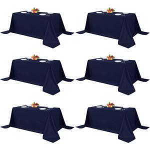 Fitable Elegant Rectangle Table Clothes, 6 Pack - 90 x 132 Inch, Navy - Reusable and Washable Tablecloths, Polyester Fabric Table Covers for Wedding, Party, Banquet, Formal Events
