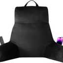IPYNBAP Reading Pillow with Arms for Adult, Back Pillow for Bed Sitting Up, Shredded Memory Foam Backrest Pillow with Pockets & Removable Washable Cover, Lounging, Watching TV, Reading(24inch Black)
